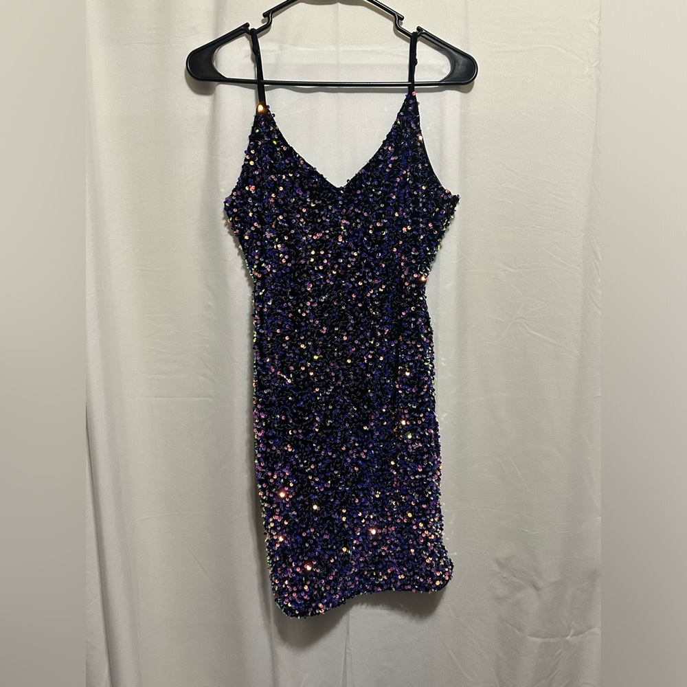 Beautiful, purple, metallic sequin dress